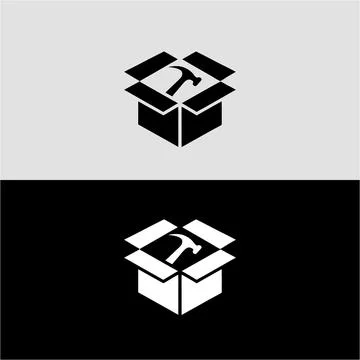 Hammer in box logo design for construction company or handyman services brand Stock Illustration