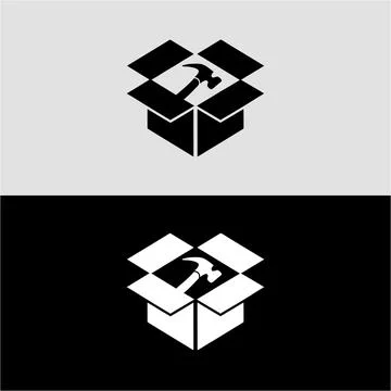 Hammer in box logo design for construction and repair services and home Stock Illustration