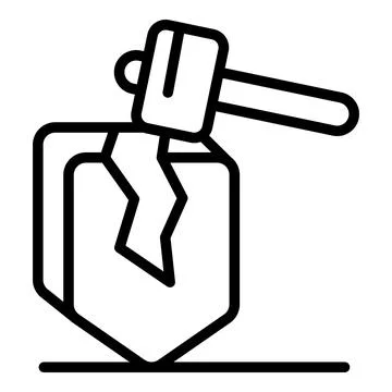 Hammer breaking shield, security breach, cyber attack, vulnerability concept Stock Illustration