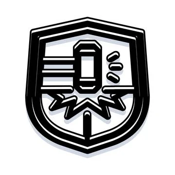 Hammer breaking wall shield emblem graphic Stock Illustration