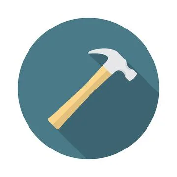 Hammer circle icon with long shadow. Flat design style. Stock Illustration
