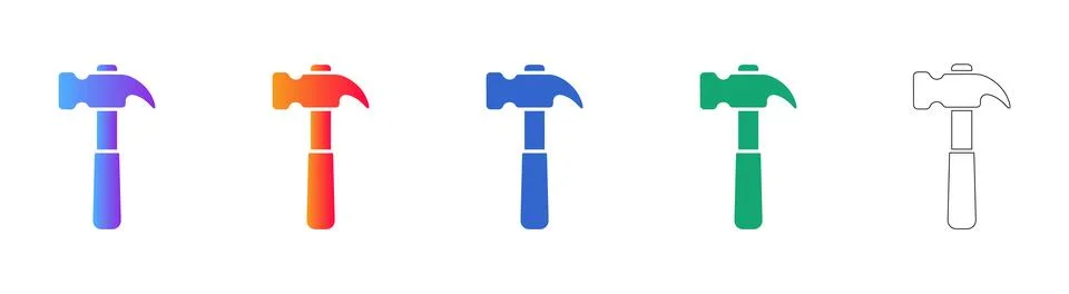 Hammer Construction Tool Icon Set Stock Illustration
