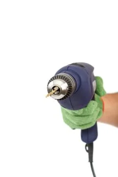 Hammer drill or screwdriver in hand on white Stock Photos