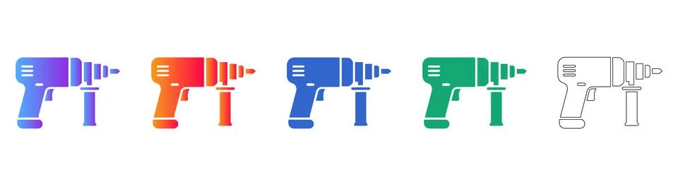 Hammer Drill Power Tool Vector Icons Stock Illustration
