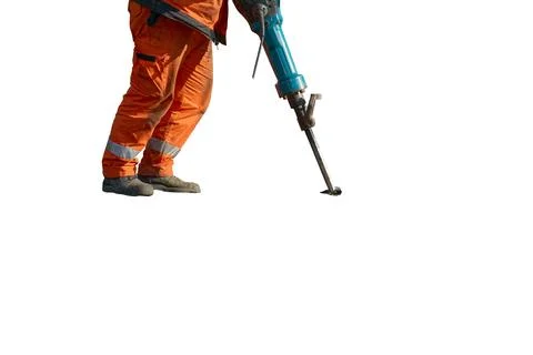 Hammer drill. Road worker with jackhammer Illustrazione stock
