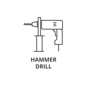 Hammer drill vector line icon, sign, illustration on background, editable Stock Illustration