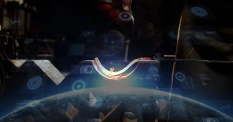 Hammer dropping, worker striking hot U shape metal, shaping inner curve as blue Stock Footage 320651112