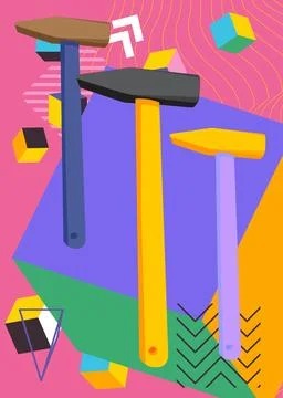 Hammer geometrical graphic retro theme background. Minimal geometric elemen.. Stock Illustration