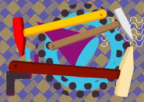 Hammer geometrical graphic retro theme background. Minimal geometric elemen.. Stock Illustration
