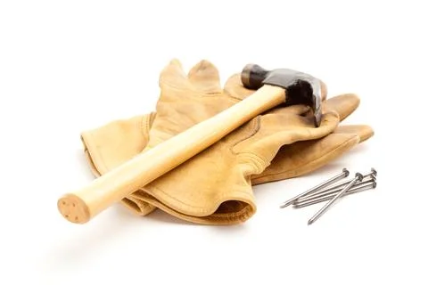 Hammer, Gloves and Nails Stock Photos