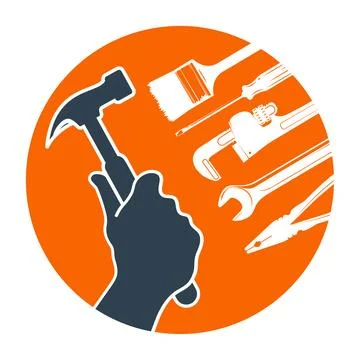 Hammer in hand and tool set sign Иллюстрация