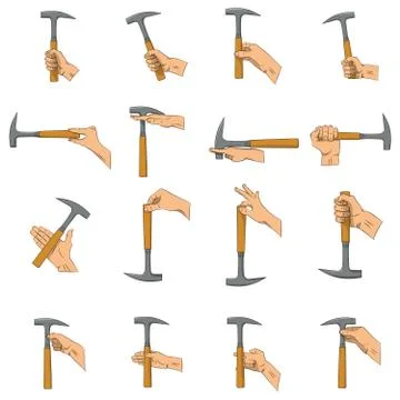 Hammer in hand. Right and wrong ways to hold hammer. Stock Illustration