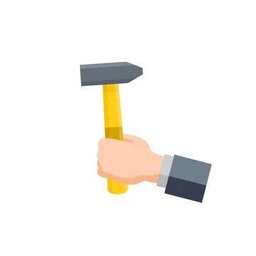 Hammer in hand. Technical work and repairs. Building tool. Flat cartoon icon Stock Illustration