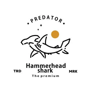 Hammer head shark logo vector outline monoline art icon Stock Illustration