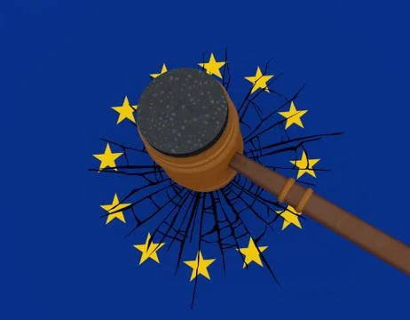 Hammer hitting the EU, broken Stock Illustration