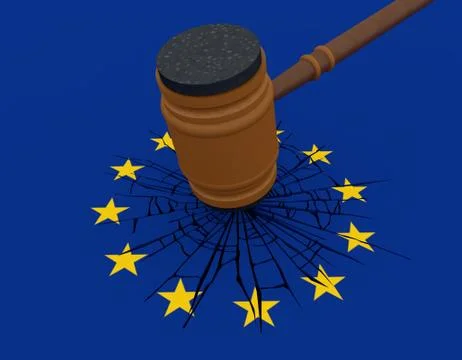 Hammer hitting the EU, broken Stock Illustration