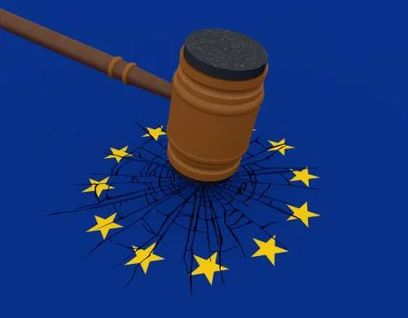 Hammer hitting the EU, broken Stock Illustration