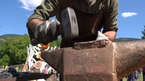 Hammer hitting, forging iron Stock Footage 160623932