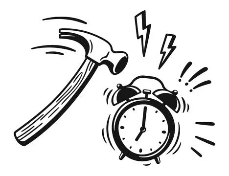 Hammer hitting ringing alarm clock Stock Illustration