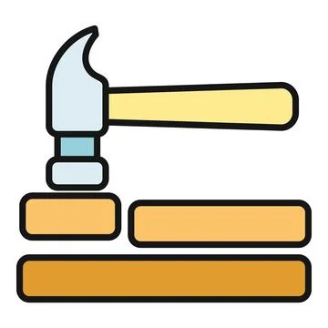 Hammer hitting wood block creating construction progress concept Stock Illustration