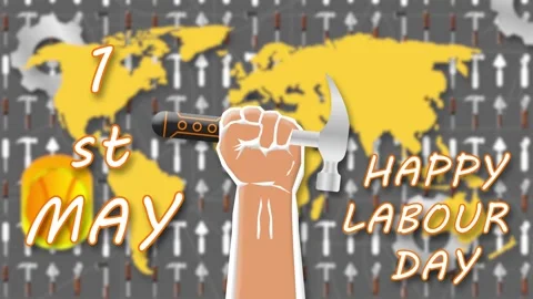 Hammer holding hand and first may happy labour day with blur effect on worl.. Vidéo 273247662