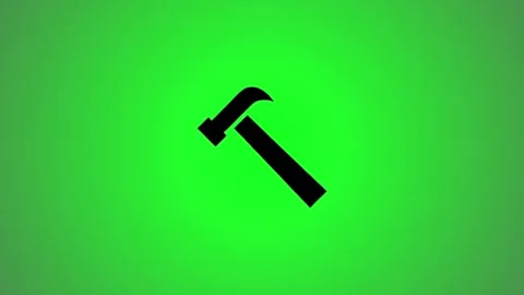 Hammer icon animation on green background with subtle light effects Stock Footage 346491158