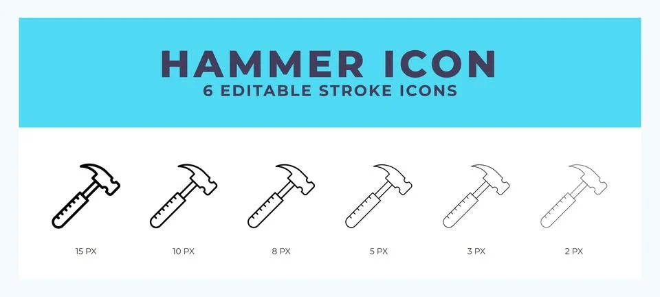 Hammer icon with different stroke. Editable stroke. Vector illustration. 스톡 일러스트