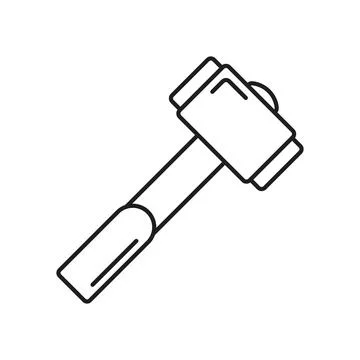Hammer icon in flat outline stroke style. Mallet vector illustration on iso.. Stock Illustration