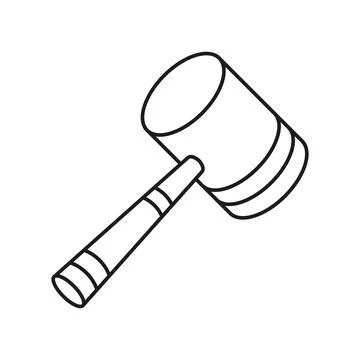 Hammer icon in flat outline stroke style. Mallet vector illustration on iso.. Stock Illustration