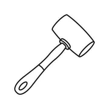 Hammer icon in flat outline stroke style. Mallet vector illustration on iso.. Stock Illustration