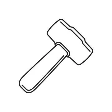 Hammer icon in flat outline stroke style. Mallet vector illustration on iso.. Stock Illustration