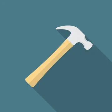 Hammer icon with long shadow. Flat design style. Stock Illustration