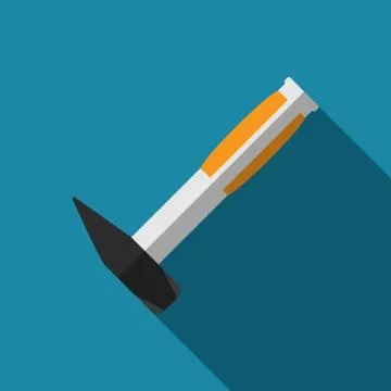 Hammer icon with long shadow. Stock Illustration