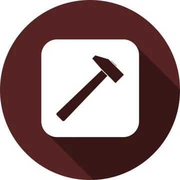 Hammer icon. White flat image on white square with long shadow Stock Illustration
