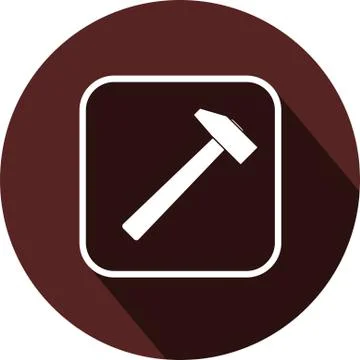 Hammer icon. White flat image in white square contour with long shadow Stock Illustration