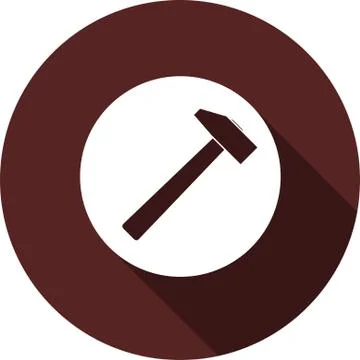 Hammer icon. White flat image on white circle with long shadow Stock Illustration