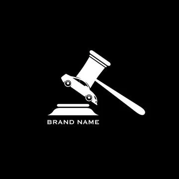 Hammer of justice with a machine-like image on the end. logo for auction Stock Illustration