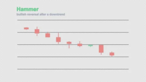 Hammer Labeled Candlestick Pattern Chart Alpha 4K Video stock 339402175