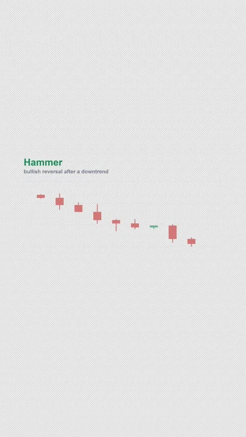 Hammer Labeled Candlestick Pattern Chart Alpha 4K Vertical 9x16 Light Stock Footage 339507511