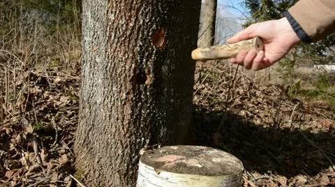 Hammer in maple tap for spring sap Stock Footage 10829811