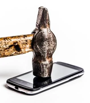 Hammer on mobile Stock Photos