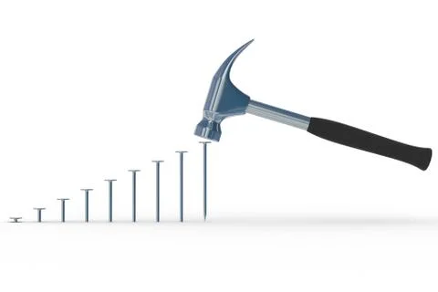 Hammer in nails. Isolated 3D image Stock Illustration