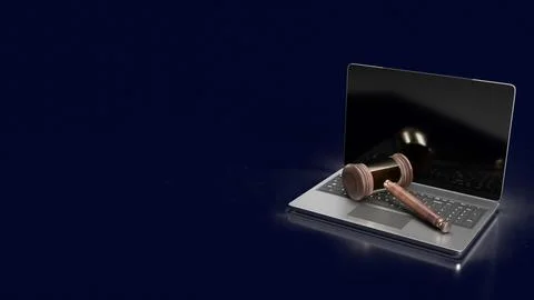 The hammer on notebook for law concept 3d rendering Illustrazione stock