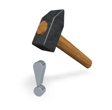 Hammer over exclamation mark - 3d illustration Stock Illustration