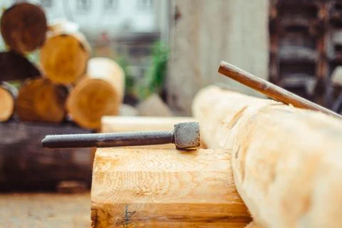 The hammer rests on the beam Stock Photos