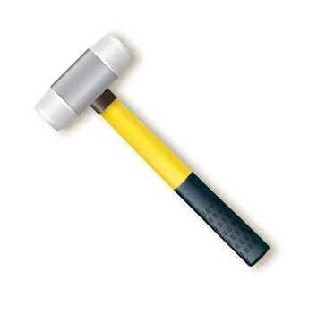 Hammer with rubberized yellow handle. Hammer for laying stone and tiles rubber Illustration