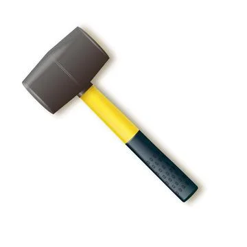 Hammer with rubberized yellow handle. Hammer for laying stone and tiles rubber Illustration