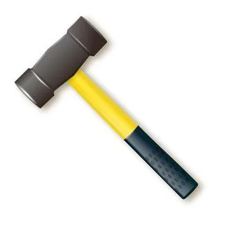 Hammer with rubberized yellow handle. Hammer for laying stone and tiles rubber Illustration