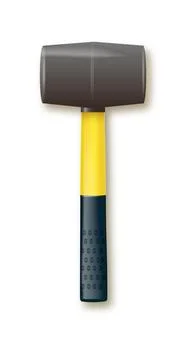 Hammer with rubberized yellow handle. Hammer for laying stone and tiles rubber Illustration