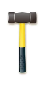 Hammer with rubberized yellow handle. Hammer for laying stone and tiles rubber Illustration